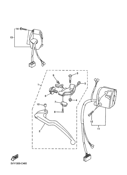 Yamaha 4C8-83975-00 Switch, Handle 2 — shown on the Handle Switch & Lever parts diagram