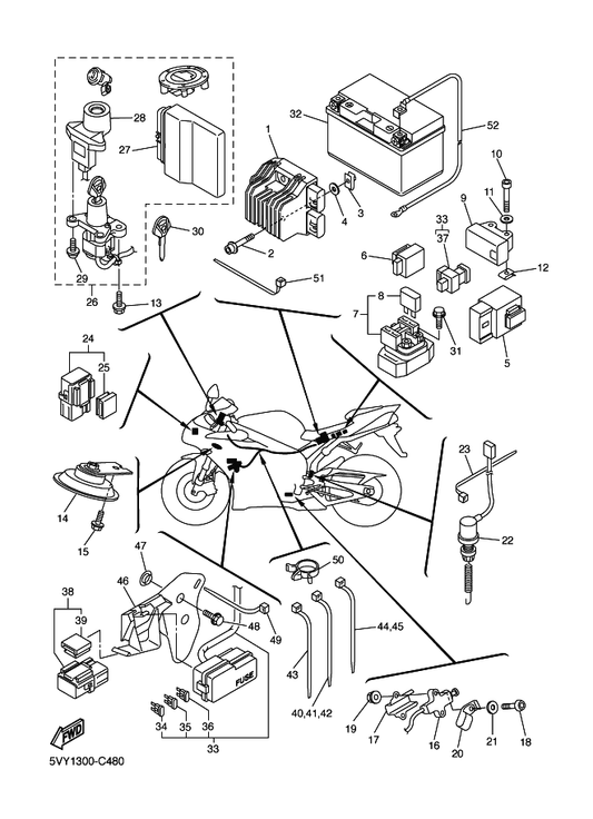 Yamaha 90119-06114 Bolt, With Washer — shown on the Electrical 2 parts diagram