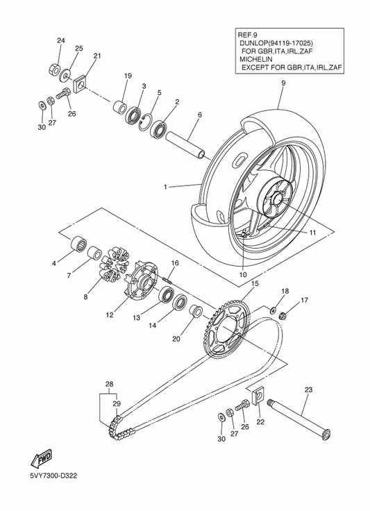 Yamaha 94582-10116 Chain (Did50Va8-116L) — shown on the Rear Wheel parts diagram