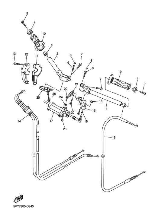 Yamaha 5VY-26302-01 Throttle Cable Assy — shown on the Steering Handle & Cable parts diagram