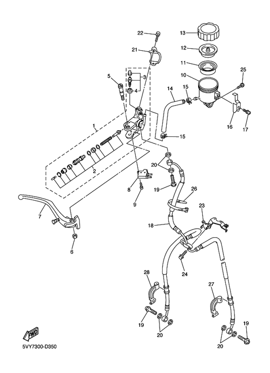 Yamaha 5VY-83922-00 Lever 2 — shown on the Front Master Cylinder parts diagram