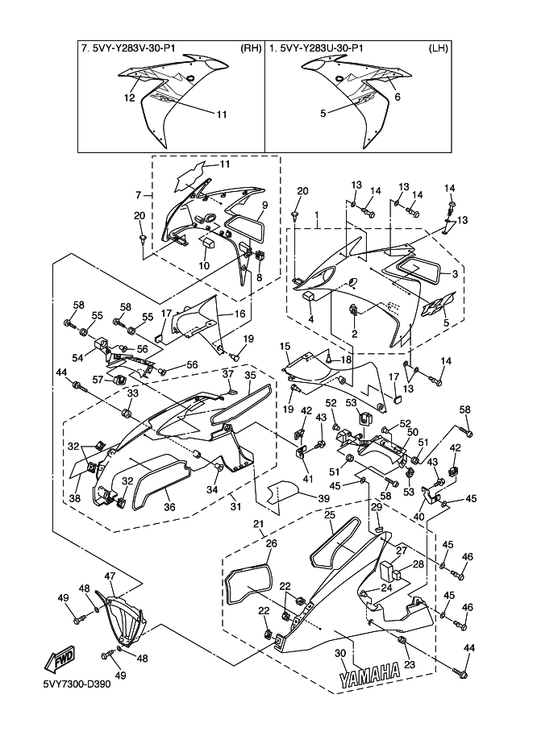 Yamaha 5VY-Y2809-00-P0 Cover Assy 2, Under — shown on the Cowling 2 parts diagram