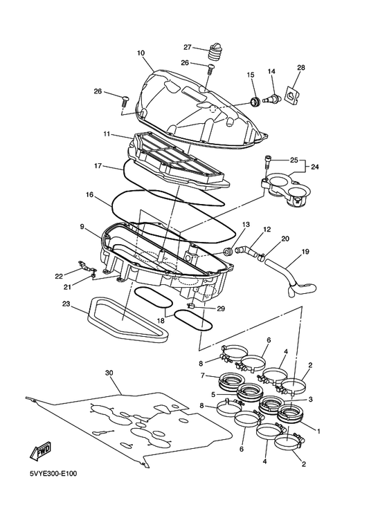 Yamaha 5VY-13596-00 Joint, Carburetor 2 — shown on the Intake parts diagram
