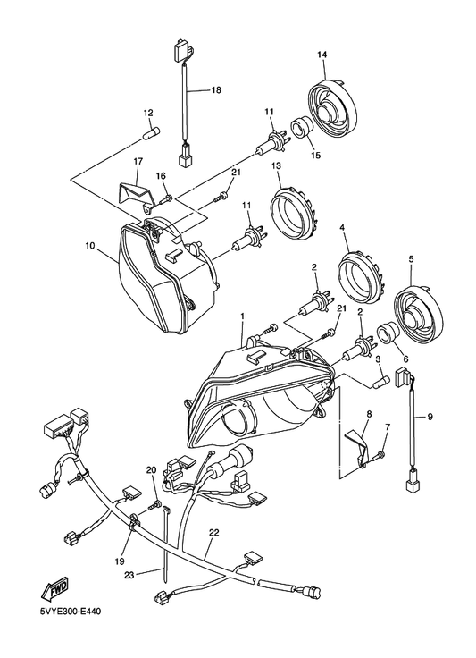 Yamaha 90464-47001 Clamp — shown on the Headlight parts diagram