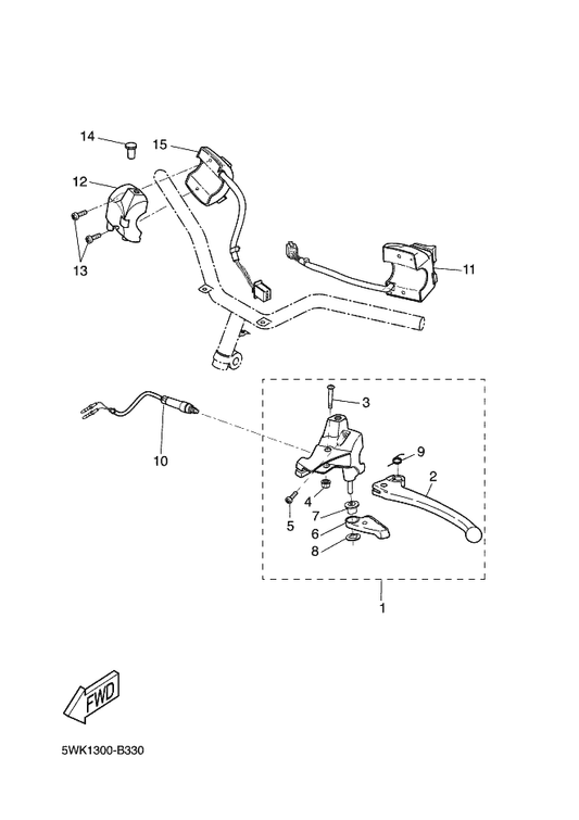 Yamaha 5JH-H2910-00 Lever Holder Assy (Left) — shown on the Handle Switch & Lever parts diagram