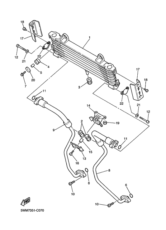 Yamaha 5UX-13465-30 Hose, Oil 2 — shown on the Oil Cooler parts diagram