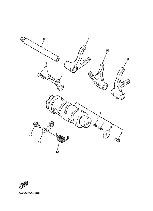 Yamaha 5WM-18562-00 Plate, Stopper 2 — shown on the Shift Cam & Fork parts diagram