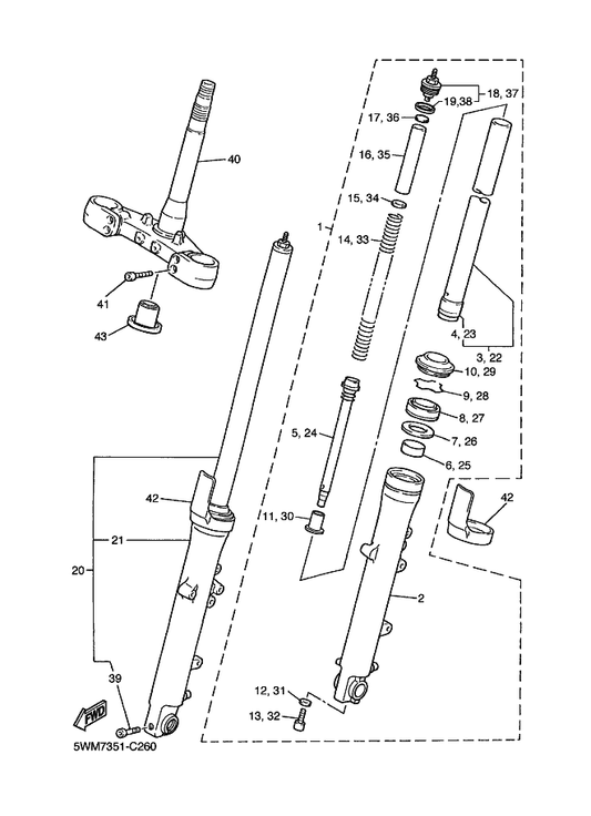 Yamaha 5EA-23110-30 . Inner Tube Comp.1 — shown on the Front Fork parts diagram