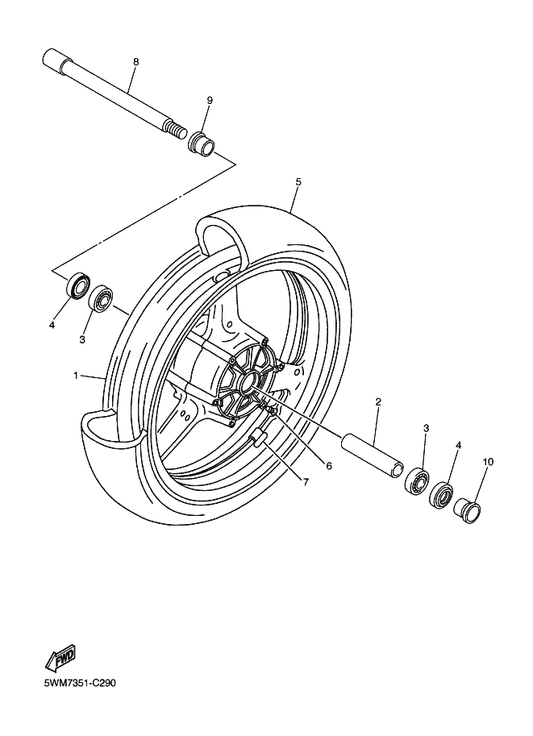 Yamaha 94112-17068 Tire(120/70 Zr17M/C 58W D252F) — shown on the Front Wheel parts diagram