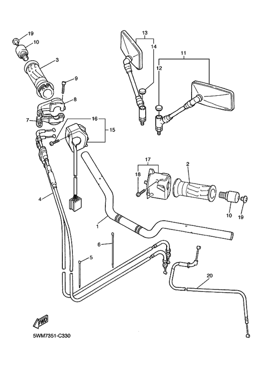 Yamaha 5EA-26330-10 Starter Cable Assy — shown on the Steering Handle & Cable parts diagram