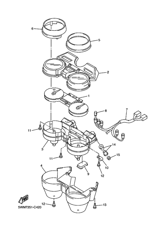 Yamaha 5UX-8353E-00 Case, Meter Upper — shown on the Meter parts diagram