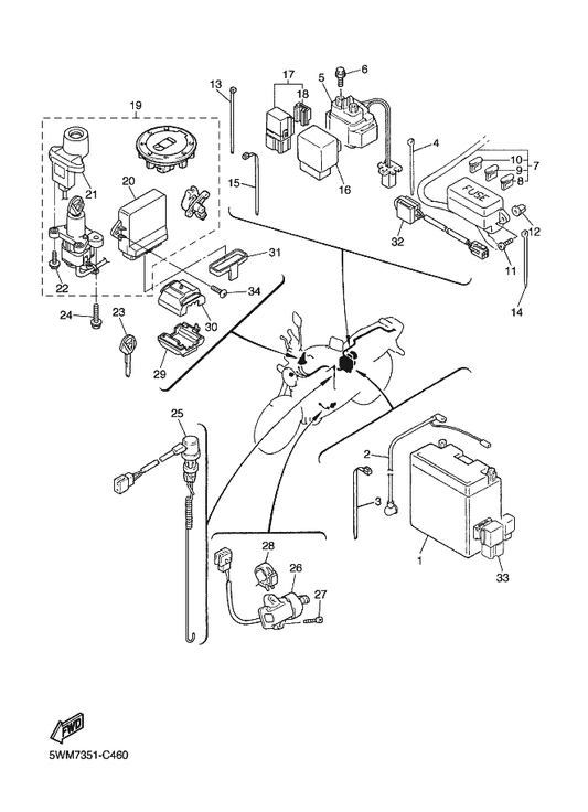 Yamaha 4KG-81940-11 Starter Relay Assy — shown on the Electrical 2 parts diagram