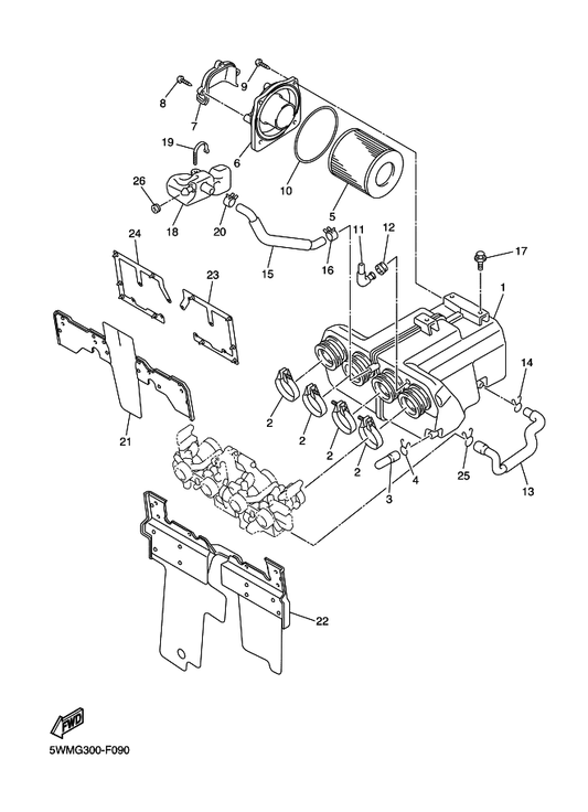Yamaha 5UX-W1441-00 Air Cleaner Case Comp. — shown on the Intake parts diagram