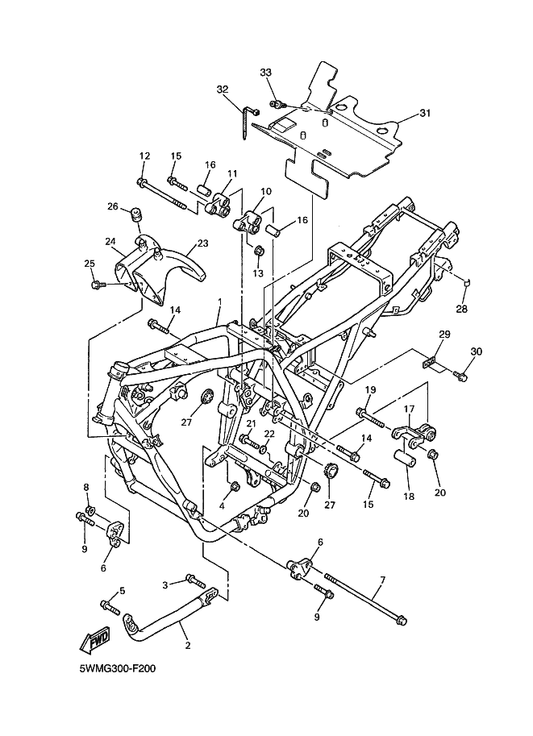 Yamaha 4KG-21315-02 Stay, Engine 2 — shown on the Frame parts diagram