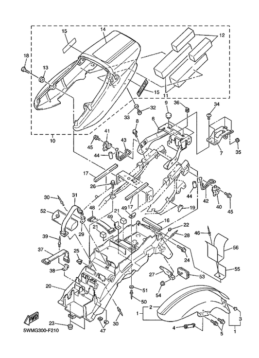 Yamaha 4KG-Y2151-31-PG Front Fender Comp. — shown on the Fender parts diagram