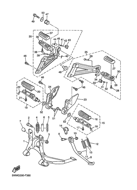 Yamaha 91701-06040 . Pin — shown on the Stand & Footrest parts diagram