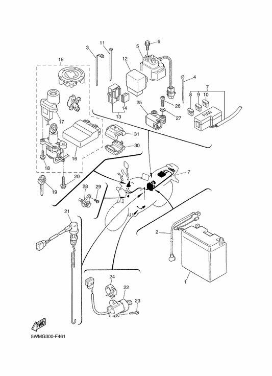Yamaha 5WM-W8250-30 Main Sw. Immobilizer Kit — shown on the Electrical 2 parts diagram