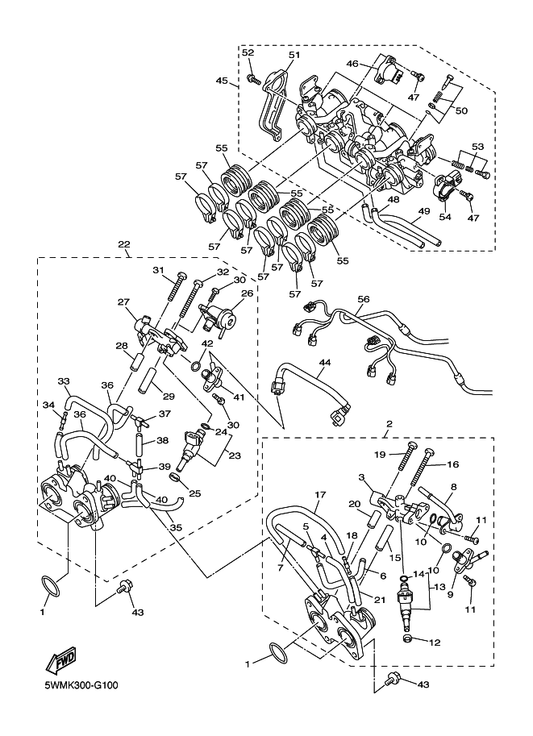 Yamaha 5UX-13501-00 Carburetor Joint Assy 1 — shown on the Intake 2 parts diagram