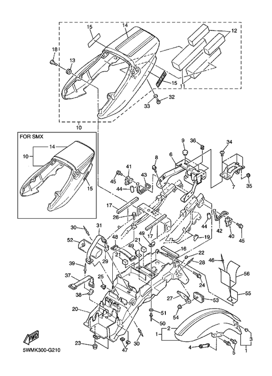Yamaha 5UX-21512-00 Bracket, Fender — shown on the Fender parts diagram