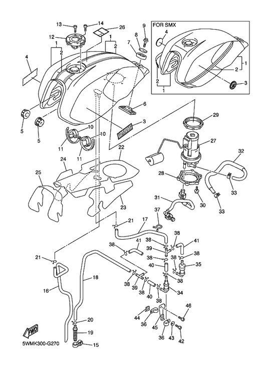 Yamaha 5UX-2414H-00 Damper, Plate 1 — shown on the Fuel Tank parts diagram