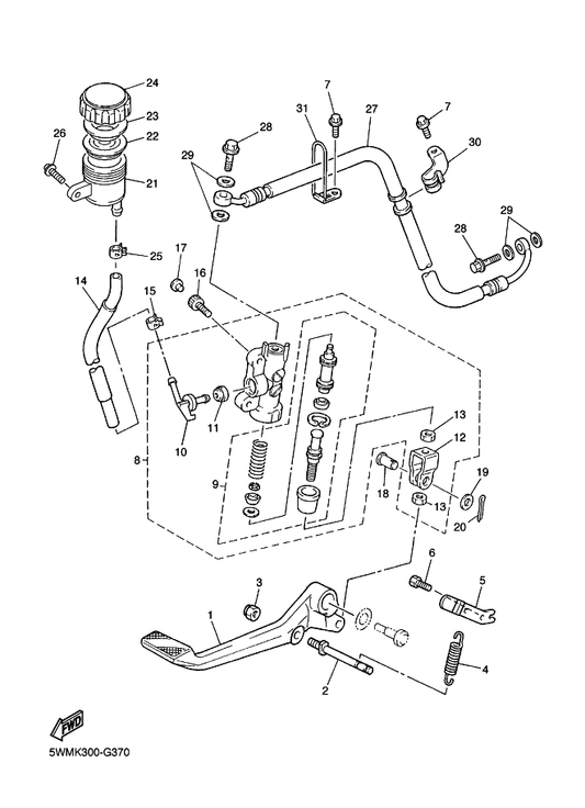 Yamaha 2PN-27211-00 Pedal, Brake — shown on the Rear Master Cylinder parts diagram