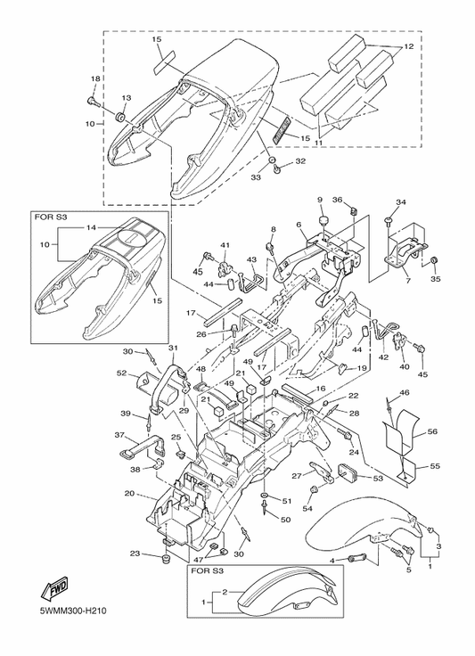 Yamaha 5EA-Y2165-0M-P7 Cover, Rear Fender — shown on the Fender parts diagram