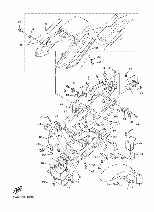Yamaha 5EA-Y2165-0T-P7 Cover, Rear Fender — shown on the Fender parts diagram