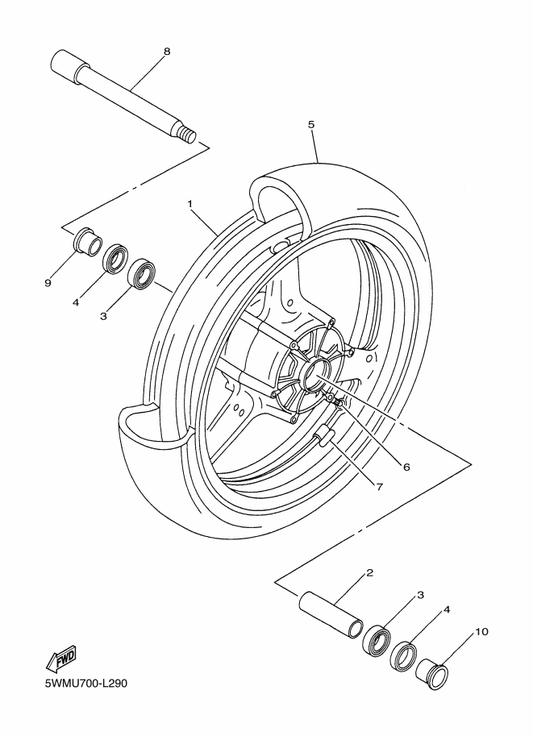 Yamaha 90387-22028 Collar — shown on the Front Wheel parts diagram