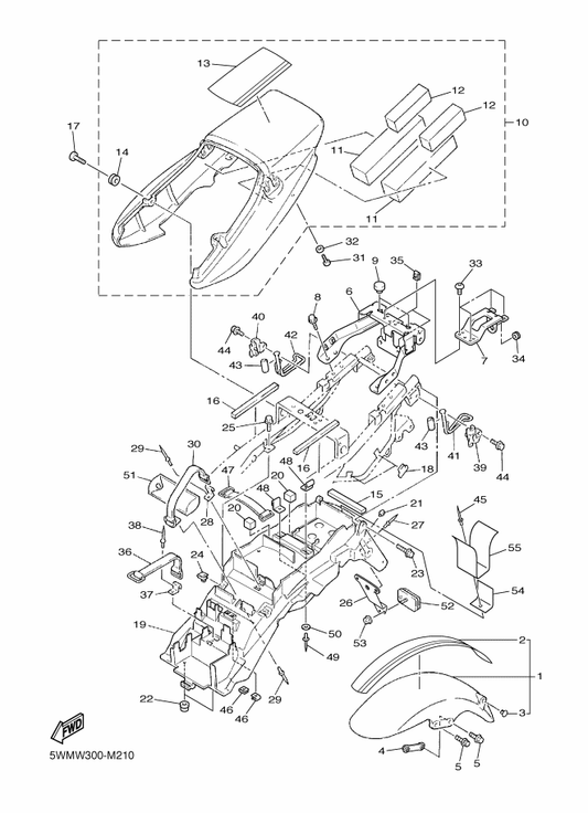 Yamaha 5EA-Y2165-0J-33 Cover, Rear Fender — shown on the Fender parts diagram