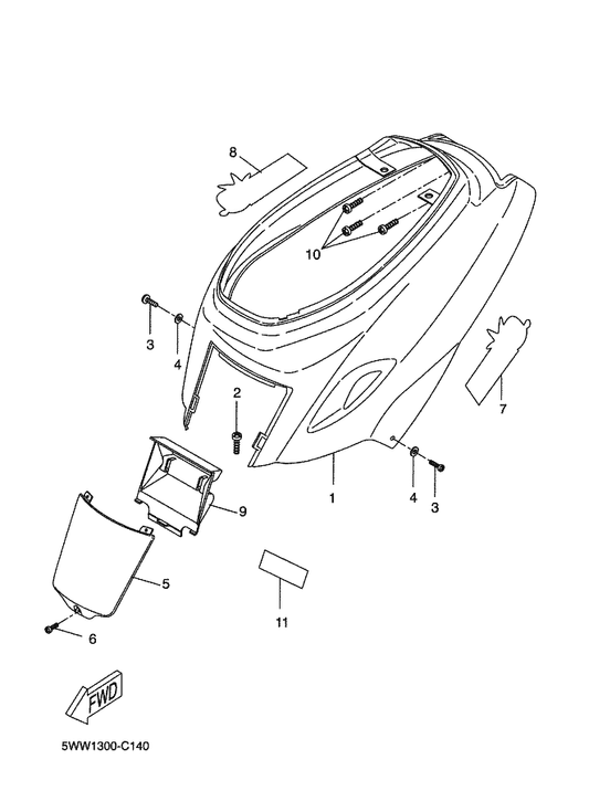 Yamaha 5WW-F1711-00-LK Cover, Side 1 — shown on the Side Cover parts diagram