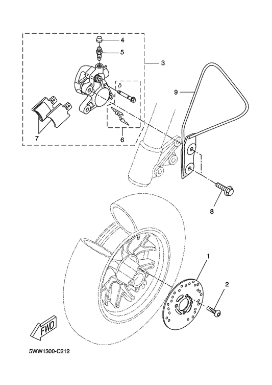 Yamaha 5WW-F5811-20 . Pad, Caliper 2 — shown on the Front Brake Caliper parts diagram