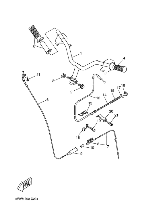 Yamaha 3VL-F6311-02 Cable, Throttle 1 — shown on the Steering Handle & Cable parts diagram