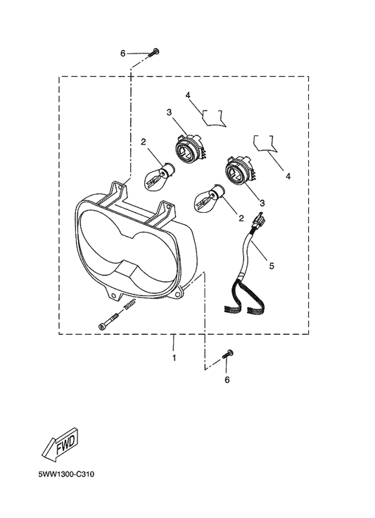 Yamaha 5WW-H4300-11 Headlight Assy — shown on the Headlight parts diagram