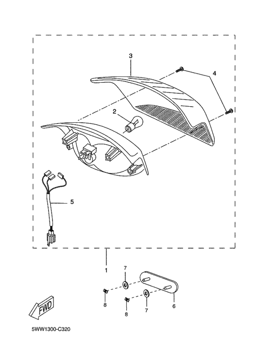 Yamaha 5WW-H4524-10 . Screw, Lens Fitting — shown on the Taillight parts diagram