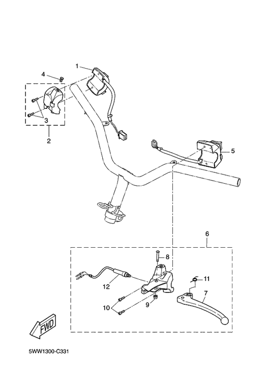 Yamaha 5JH-H3976-03 Switch, Handle 1 — shown on the Handle Switch & Lever parts diagram