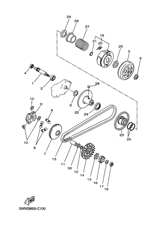 Yamaha 93306-200X1 Bearing — shown on the Clutch parts diagram