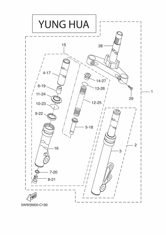 Yamaha 5WW-F3100-50 Front Fork Assy — shown on the Front Fork 2 parts diagram