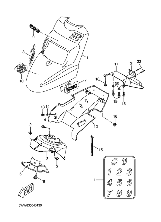 Yamaha 5WW-F1511-00-P6 Fender, Front — shown on the Front Fender parts diagram