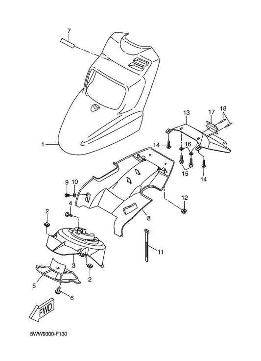 Yamaha 5WW-F1511-00-26 Fender, Front — shown on the Front Fender parts diagram