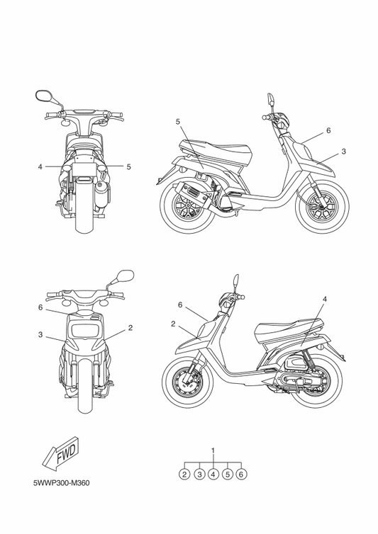 Yamaha 5WW-F153E-20 . Emblem, Yamaha — shown on the Graphic & Emblem parts diagram