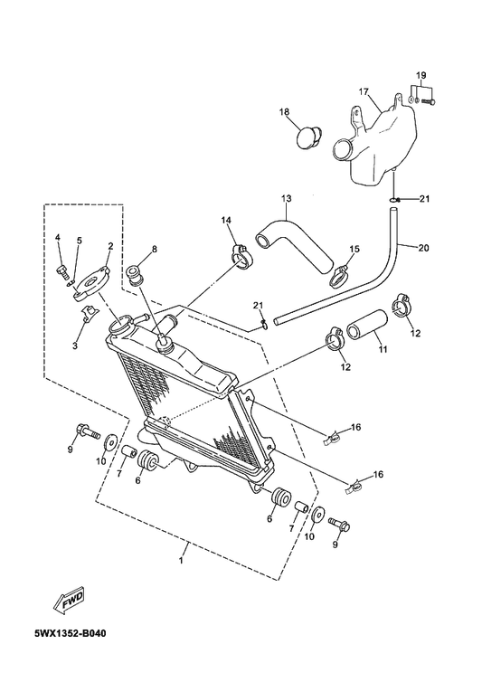 Yamaha 9290M-05100 . Washer — shown on the Radiator & Hose parts diagram