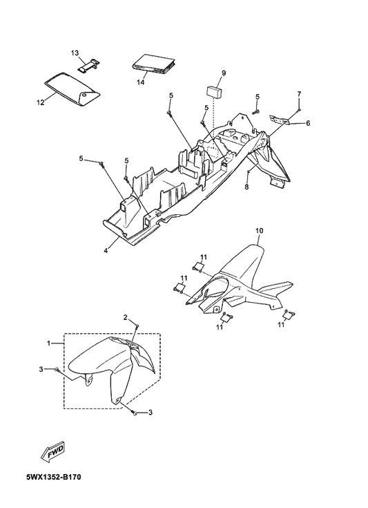 Yamaha 5WX-F1510-10-P9 Front Fender Comp. — shown on the Fender parts diagram