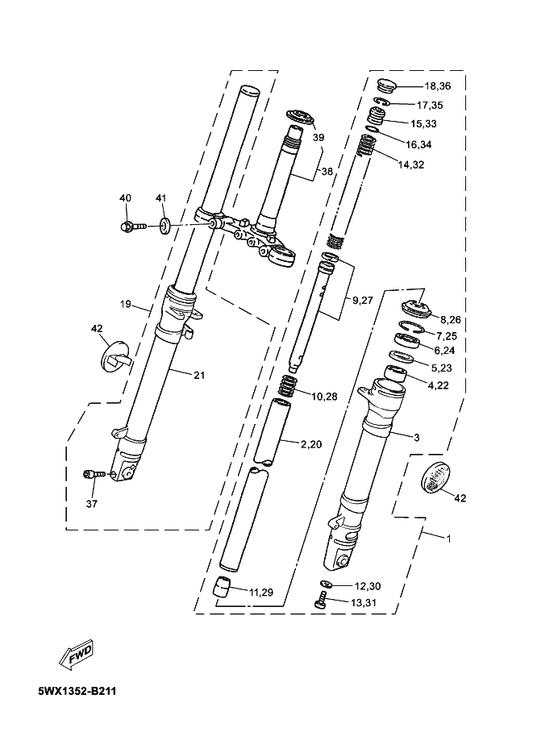 Yamaha 5WX-F3103-00 Front Fork Assy (R.H) — shown on the Front Fork parts diagram