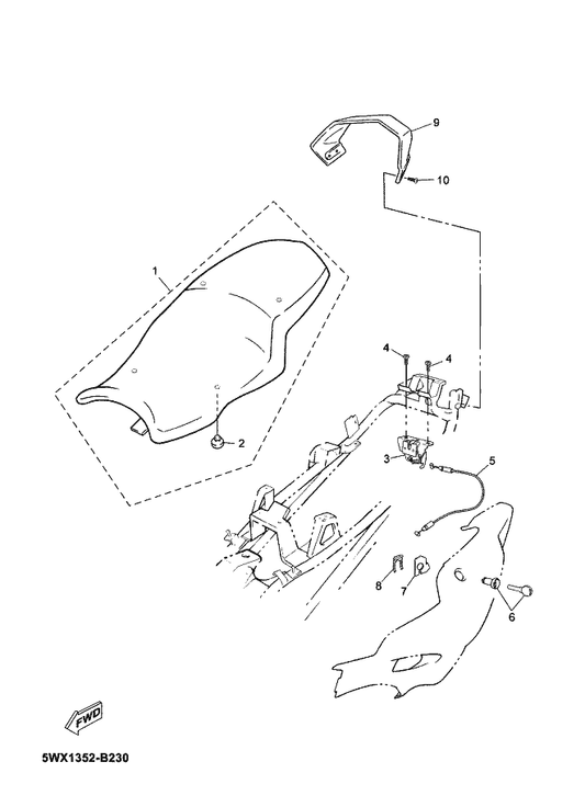 Yamaha 5WX-F478E-01 Cable, Seat Lock — shown on the Seat parts diagram
