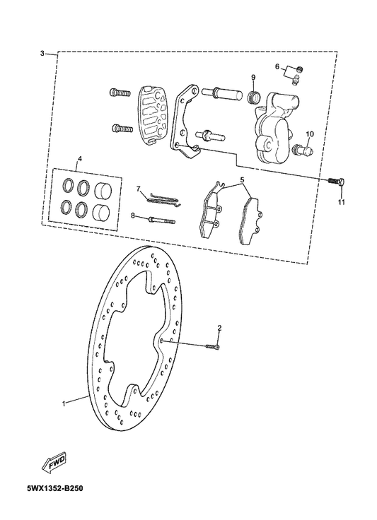 Yamaha 5WX-W0045-00 . Brake Pad Kit — shown on the Front Brake Caliper parts diagram