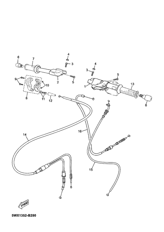 Yamaha 5WX-F6246-00 End, Grip — shown on the Steering Handle & Cable parts diagram