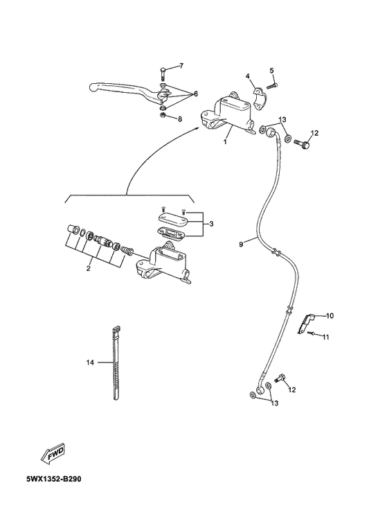 Yamaha 5WX-F5867-00 Bracket, Master Cylinder — shown on the Front Master Cylinder parts diagram