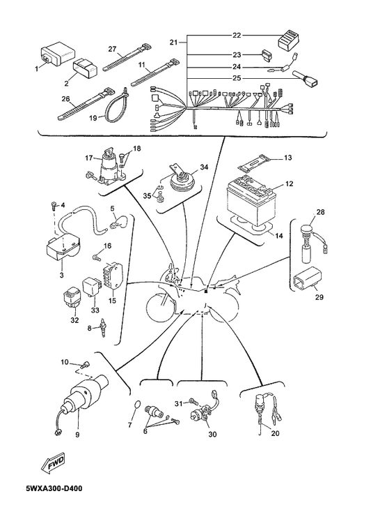Yamaha 9750M-06416 Bolt, With Washer — shown on the Electrical 1 parts diagram