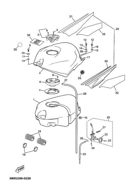 Yamaha 90119-06X04 Bolt, With Washer — shown on the Fuel Tank parts diagram