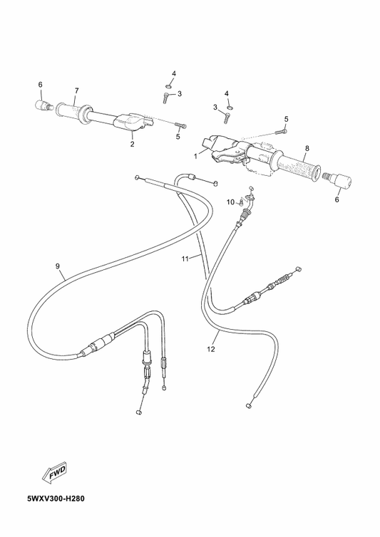 Yamaha 5WX-F6121-10 Handlebar (Left) — shown on the Steering Handle & Cable parts diagram